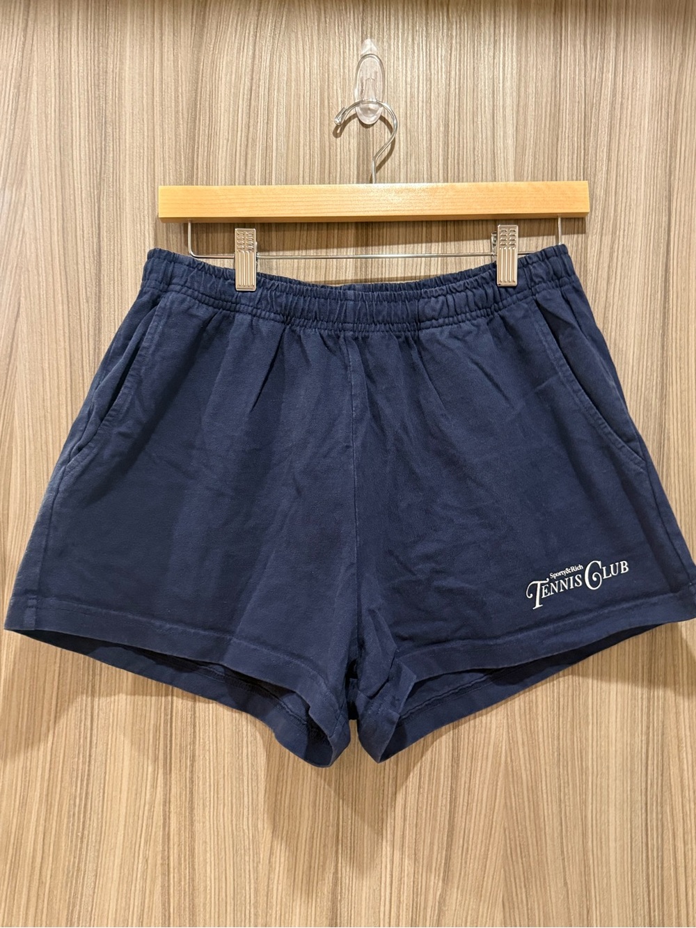 Sporty & Rich Women's Athletic Shorts with Tennis Club Logo - Navy - Size M